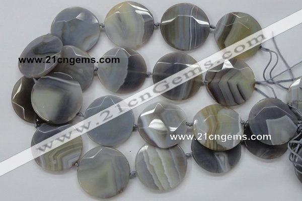 CAA252 15.5 inches 40mm faceted coin grey line agate beads