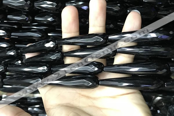 CAA2523 15.5 inches 12*50mm faceted teardrop black agate beads