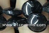 CAA2527 15.5 inches 12mm flat round black agate beads wholesale