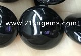 CAA2531 15.5 inches 20mm flat round black agate beads wholesale