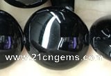 CAA2532 15.5 inches 25mm flat round black agate beads wholesale