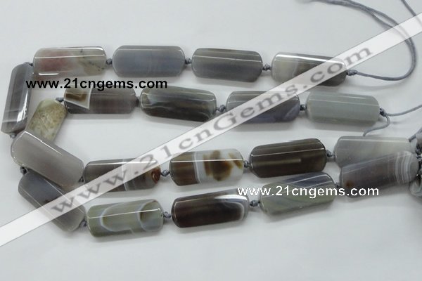 CAA254 15.5 inches 16*38mm faceted rectangle grey line agate beads