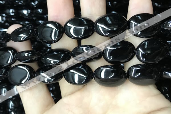 CAA2540 15.5 inches 13*18mm oval black agate beads wholesale