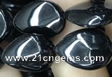 CAA2547 15.5 inches 10*14mm flat teardrop black agate beads wholesale