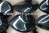 CAA2548 15.5 inches 12*16mm flat teardrop black agate beads wholesale