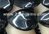 CAA2549 15.5 inches 13*18mm flat teardrop black agate beads wholesale