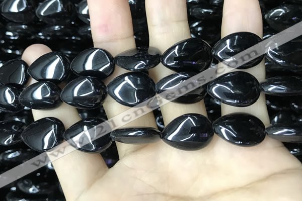 CAA2549 15.5 inches 13*18mm flat teardrop black agate beads wholesale