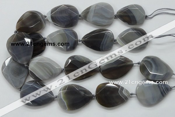 CAA256 15.5 inches 30*40mm faceted teardrop grey line agate beads