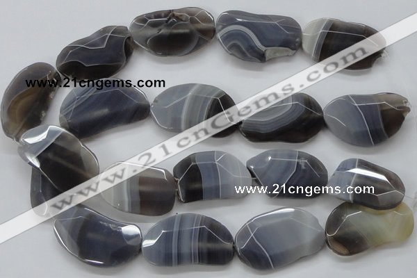 CAA257 15.5 inches 25*40mm faceted freeform grey line agate beads