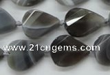 CAA258 15.5 inches 18*25mm twisted & faceted teardrop grey line agate beads