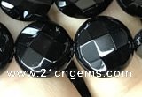 CAA2584 15.5 inches 18mm faceted coin black agate beads wholesale