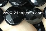 CAA2585 15.5 inches 20mm faceted coin black agate beads wholesale