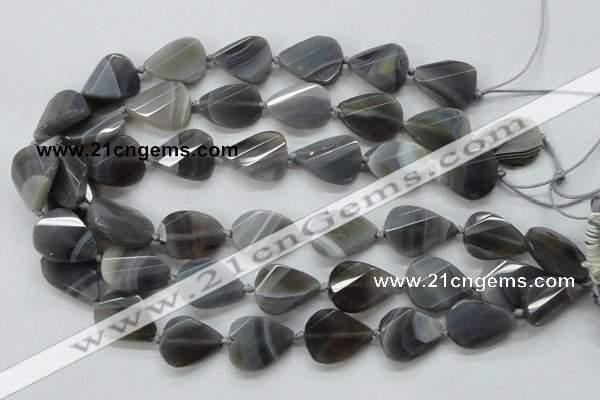 CAA259 15.5 inches 20*26mm twisted & faceted teardrop grey line agate beads