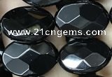 CAA2592 15.5 inches 10*14mm faceted oval black agate beads wholesale