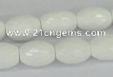 CAA26 15.5 inches 12*16mm faceted rice white agate gemstone beads