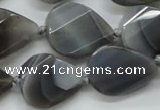 CAA260 15.5 inches 24*32mm twisted & faceted teardrop grey line agate beads