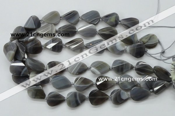 CAA260 15.5 inches 24*32mm twisted & faceted teardrop grey line agate beads