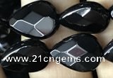 CAA2601 15.5 inches 10*14mm faceted flat teardrop black agate beads