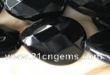 CAA2604 15.5 inches 15*20mm faceted flat teardrop black agate beads