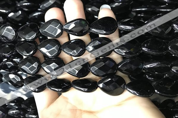 CAA2604 15.5 inches 15*20mm faceted flat teardrop black agate beads