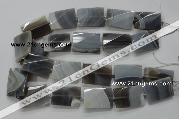 CAA261 20*30mm twisted & faceted rectangle grey line agate beads