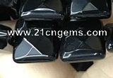 CAA2610 15.5 inches 14*14mm faceted square black agate beads