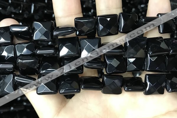 CAA2612 15.5 inches 18*18mm faceted square black agate beads