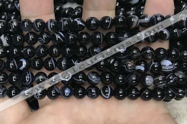 CAA2637 15.5 inches 8mm round banded black agate beads wholesale