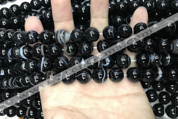 CAA2638 15.5 inches 10mm round banded black agate beads wholesale