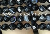 CAA2644 15.5 inches 4mm faceted round banded black agate beads