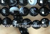 CAA2645 15.5 inches 6mm faceted round banded black agate beads