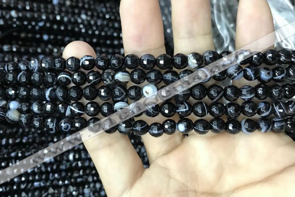 CAA2645 15.5 inches 6mm faceted round banded black agate beads