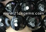 CAA2648 15.5 inches 12mm faceted round banded black agate beads