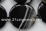 CAA266 15.5 inches 34mm flat round black line agate gemstone beads