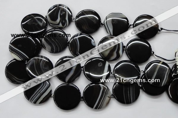 CAA266 15.5 inches 34mm flat round black line agate gemstone beads