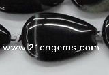 CAA270 15.5 inches 25*40mm flat teardrop black line agate beads