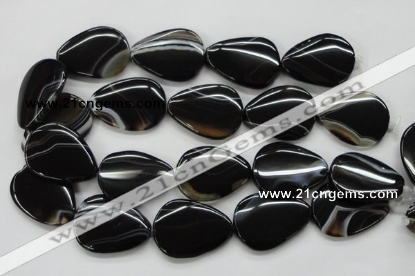 CAA271 15.5 inches 30*35mm flat teardrop black line agate beads