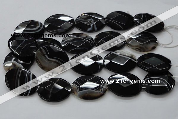 CAA275 15.5 inches 18*25mm faceted oval black line agate beads