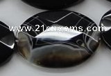 CAA276 15.5 inches 30*40mm faceted oval black line agate beads