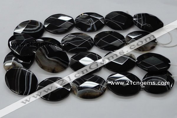 CAA276 15.5 inches 30*40mm faceted oval black line agate beads