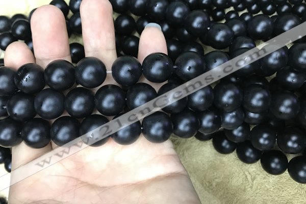 CAA2765 15.5 inches 12mm round matte black agate beads wholesale