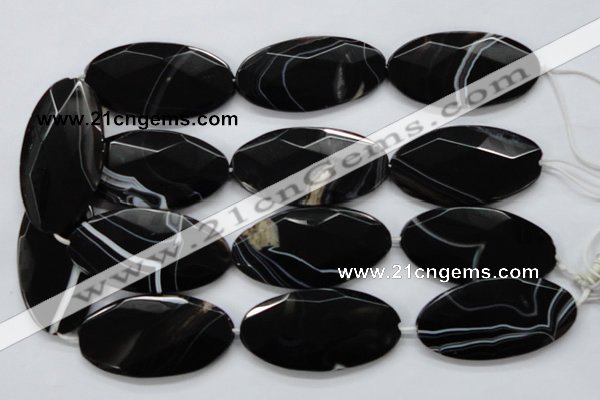 CAA277 15.5 inches 30*60mm faceted oval black line agate beads