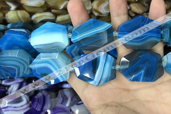 CAA2774 25*32mm - 27*35mm faceted freeform line agate beads