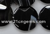 CAA280 15.5 inches 18mm faceted coin black line agate beads