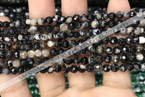 CAA2813 15 inches 4mm faceted round fire crackle agate beads wholesale