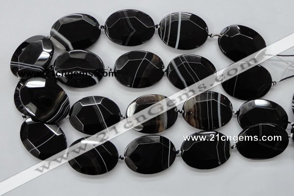 CAA282 15.5 inches 30*40mm faceted oval black line agate beads