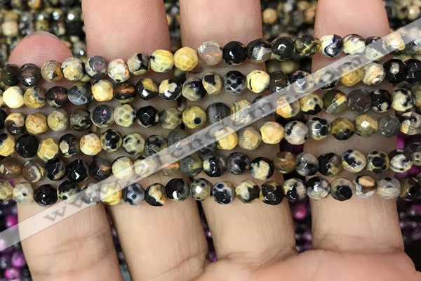 CAA2825 15 inches 4mm faceted round fire crackle agate beads wholesale