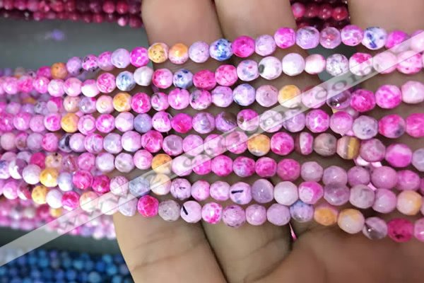 CAA2833 15 inches 4mm faceted round fire crackle agate beads wholesale