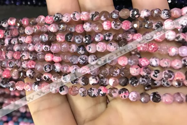 CAA2836 15 inches 4mm faceted round fire crackle agate beads wholesale