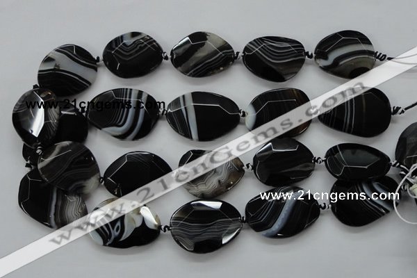 CAA284 15.5 inches 28*38mm faceted freeform black line agate beads